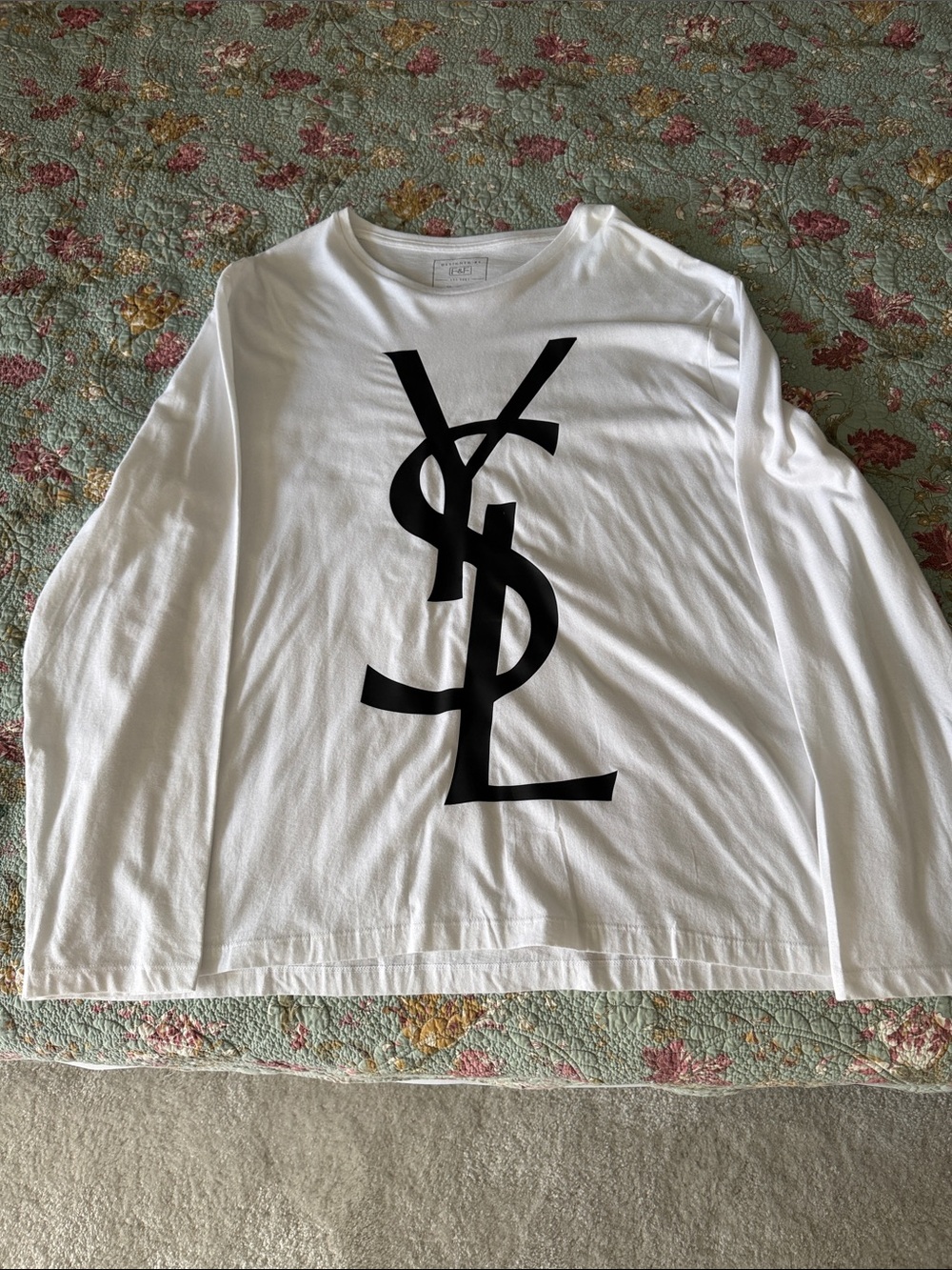 F&F White Tee with Black Logo YSL Print 3XL